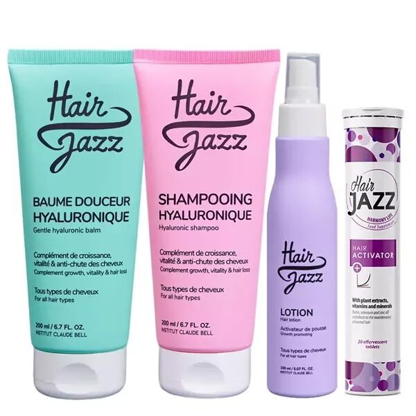 HAIR JAZZ Shampoo, Spülung, Lotion und Vitamine - Erhöht das Haarwachstum und die Haardichte